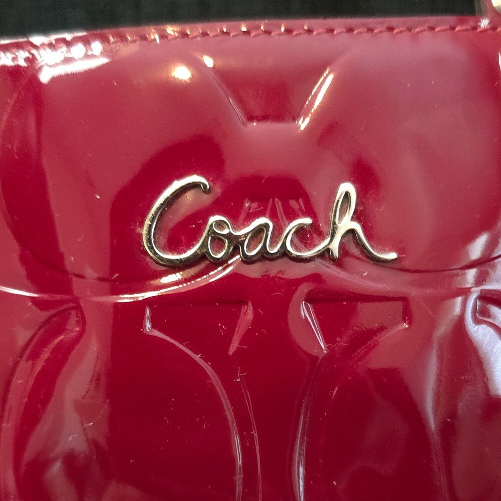 Coach Embossed C Red Patent Leather East West Gallery Tote Bag - Picture 2 of 9